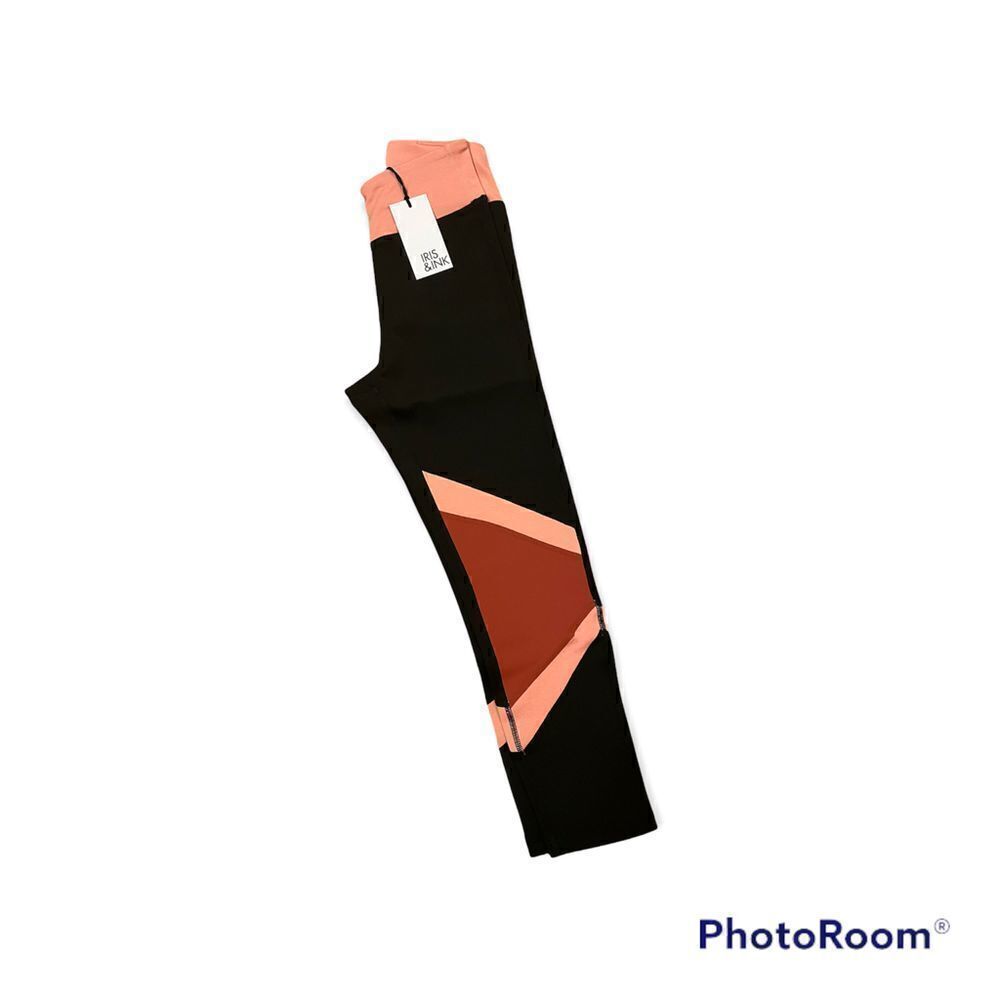 Iris and Ink NWT Coral Black Colorblock Stretch Leggings size XS - Picture 2 of 4